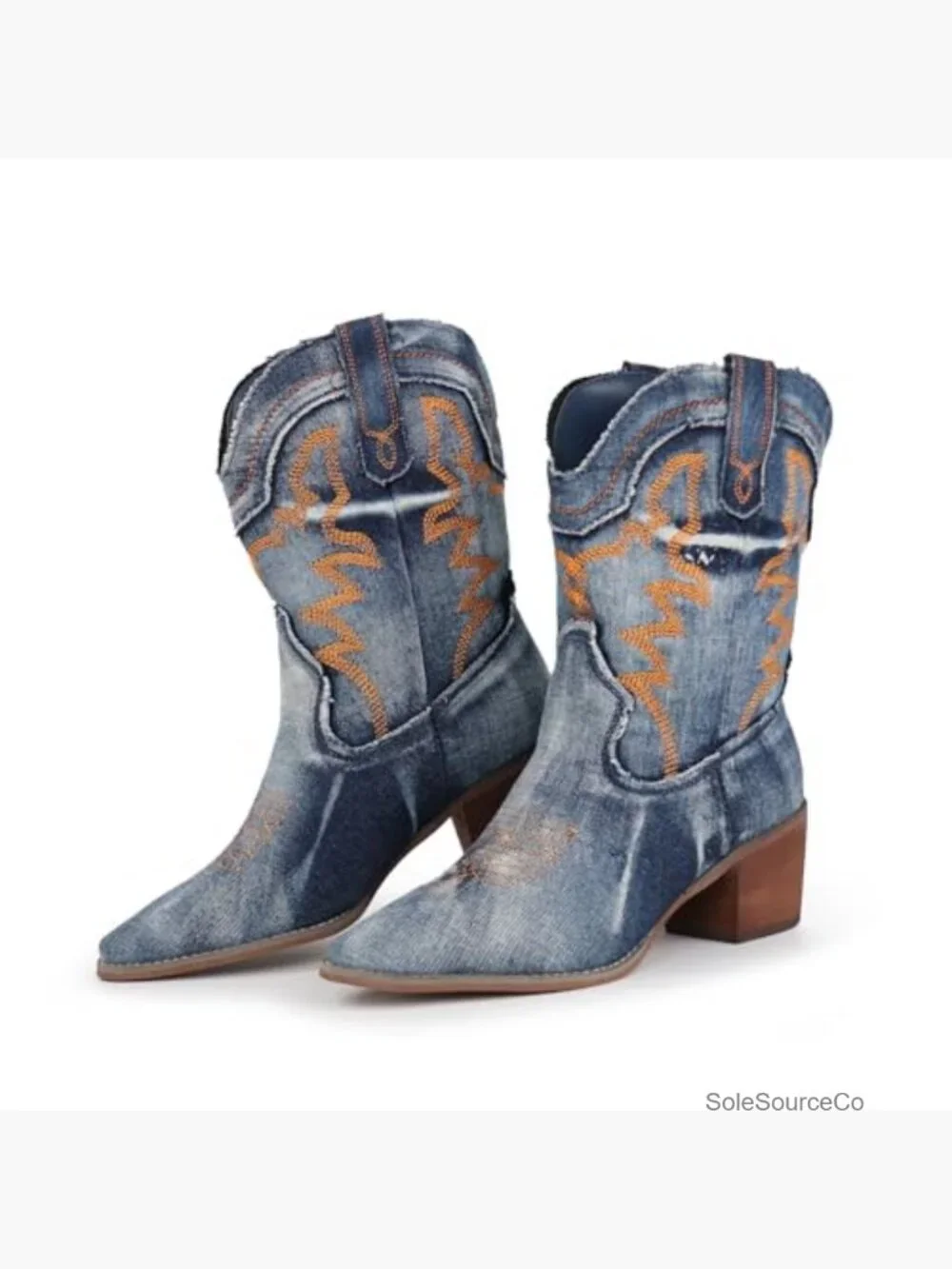 Embroidered Cowgirl Ankle Booties Pointed Toe Low Chunky Heel Western Boots